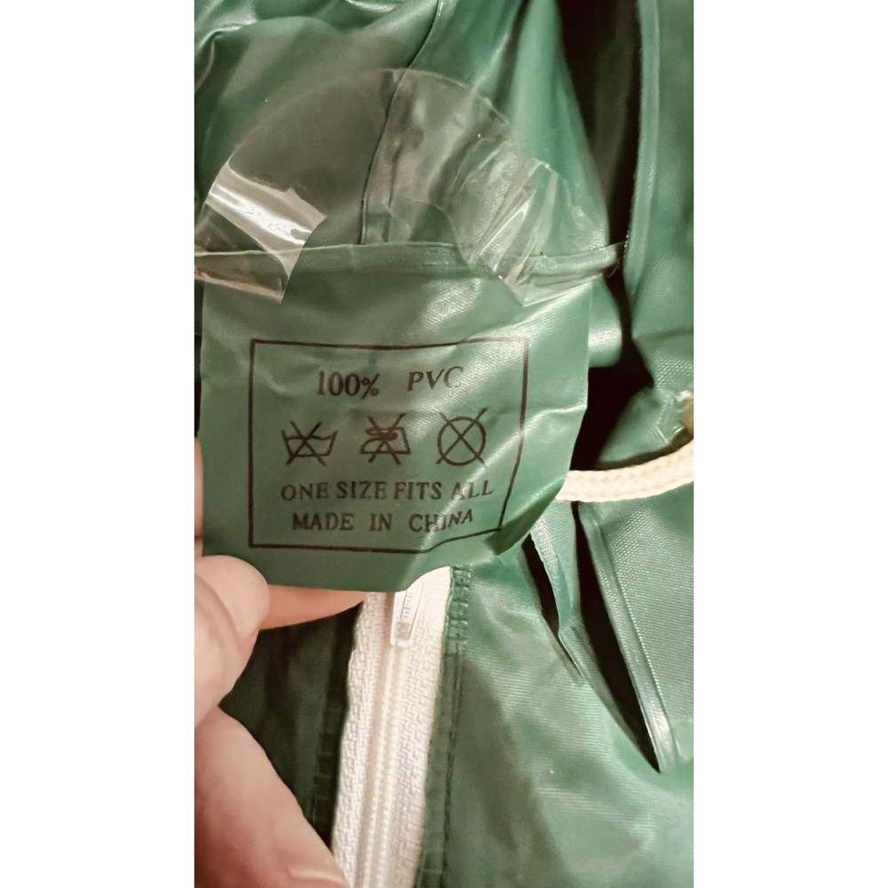 Vintage 90s PVC Women's Hood 1/2 Zip Rain Jacket Green Event Unisex Large - Picture 10 of 10